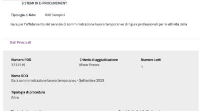 Gara per l’affidamento del servizio di ricerca, selezione, gestione e somministrazione del personale – somministrazione di lavoro a tempo determinato